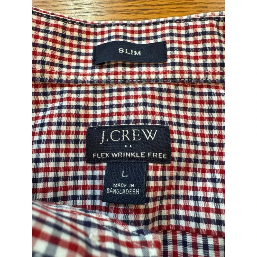 J.Crew Mens Slim Fit Flex Wrinkle Free Gingham Button Down Shirt Red Blue Large